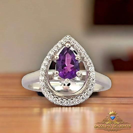 7x5mm Pear Cut Amethyst Halo Ring - Premium Jewelry from Dazzling Delights - Just $57.71! Shop now at Dazzling Delights