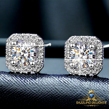 Round Brilliant Cut Moissanite Square Halo Stud Earrings - Premium Jewelry from Dazzling Delights - Just $80.96! Shop now at Dazzling Delights