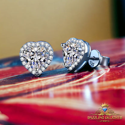 Heart Cut Moissanite Halo Stud Earrings - Premium Jewelry from Dazzling Delights - Just $119.95! Shop now at Dazzling Delights