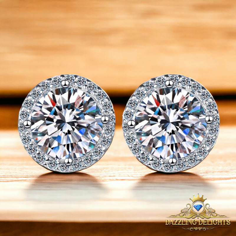 Round Brilliant Cut Moissanite Halo Stud Earrings - Premium Jewelry from Dazzling Delights - Just $80.96! Shop now at Dazzling Delights