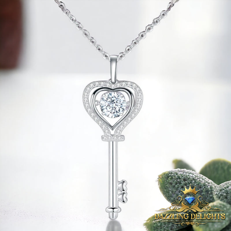 Moissanite Key Heart Pendant Necklace - Premium Jewelry from Dazzling Delights - Just $80.96! Shop now at Dazzling Delights