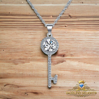 Moissanite Key Pendant Necklace - Premium Jewelry from Dazzling Delights - Just $80.95! Shop now at Dazzling Delights