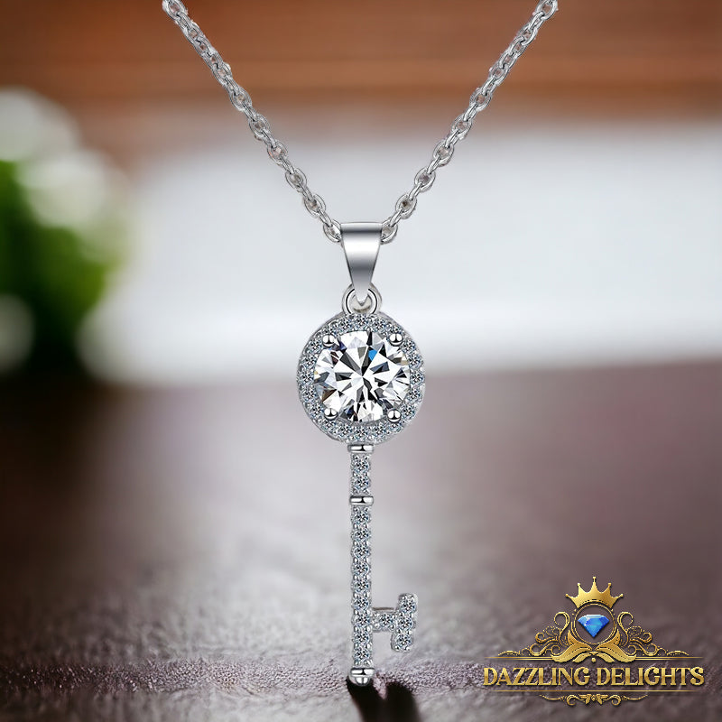 Moissanite Key Pendant Necklace - Premium Jewelry from Dazzling Delights - Just $80.95! Shop now at Dazzling Delights