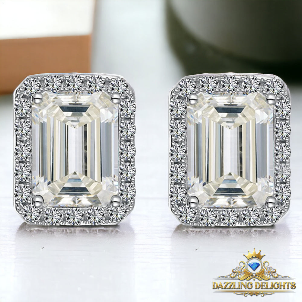 Emerald Cut Moissanite Stud Halo Earrings - Premium Jewelry from Dazzling Delights - Just $89.96! Shop now at Dazzling Delights