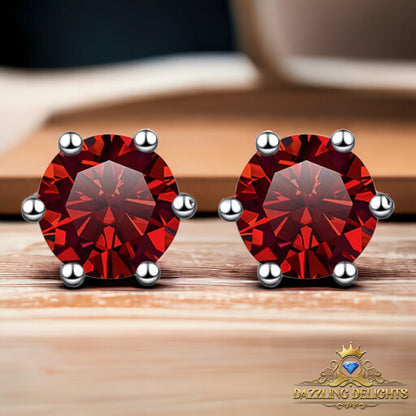 Round Brilliant Cut Red Moissanite 4-Claw Stud Earrings - Premium Jewelry from Dazzling Delights - Just $80.96! Shop now at Dazzling Delights