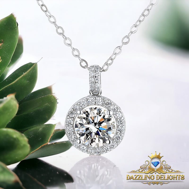 Moissanite Halo Pendant Necklace - Premium Jewelry from Dazzling Delights - Just $116.21! Shop now at Dazzling Delights