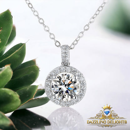 Moissanite Halo Pendant Necklace - Premium Jewelry from Dazzling Delights - Just $116.21! Shop now at Dazzling Delights