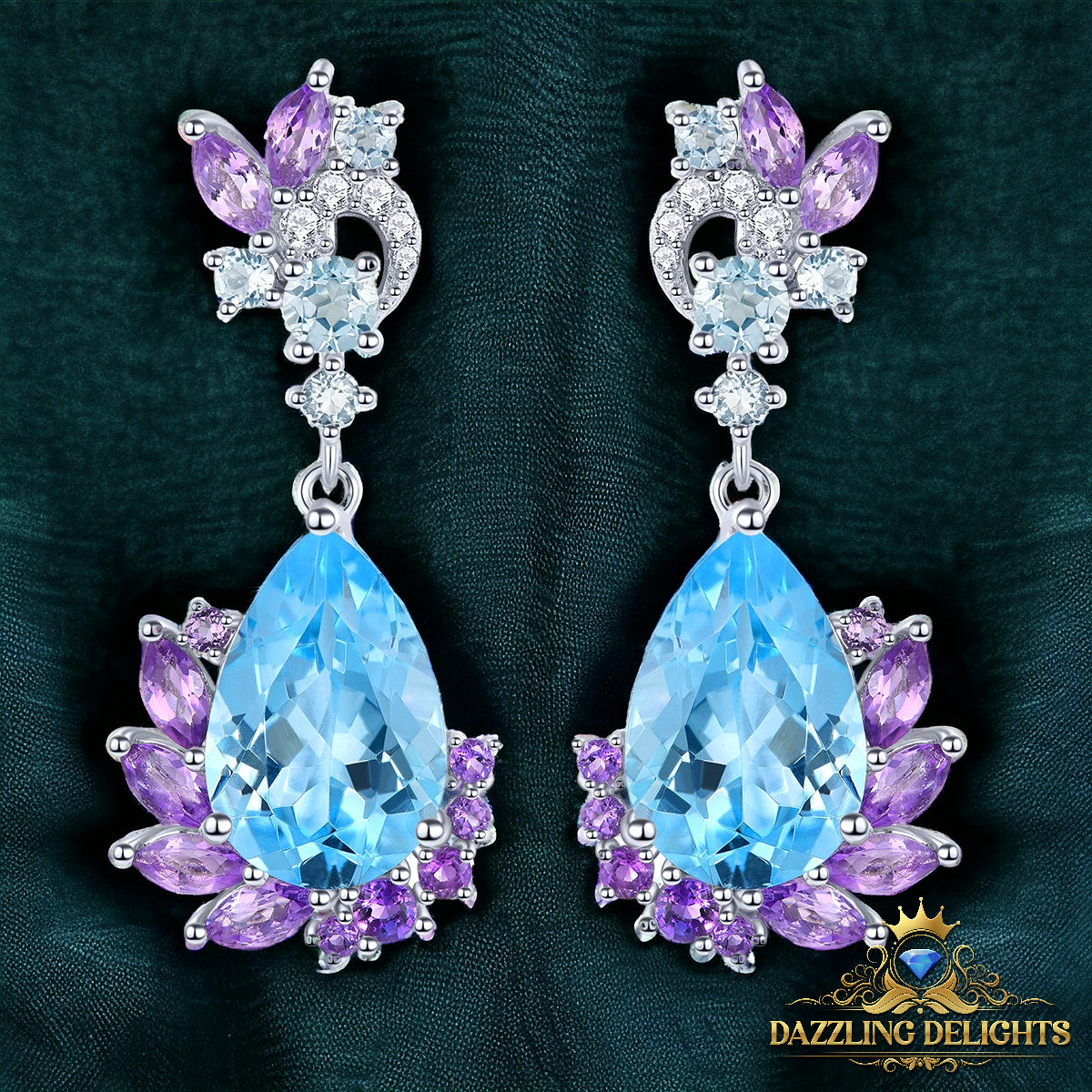 Pear Cut Blue Topaz and Amethyst Drop Earrings - Premium Jewelry from Dazzling Delights - Just $119.21! Shop now at Dazzling Delights