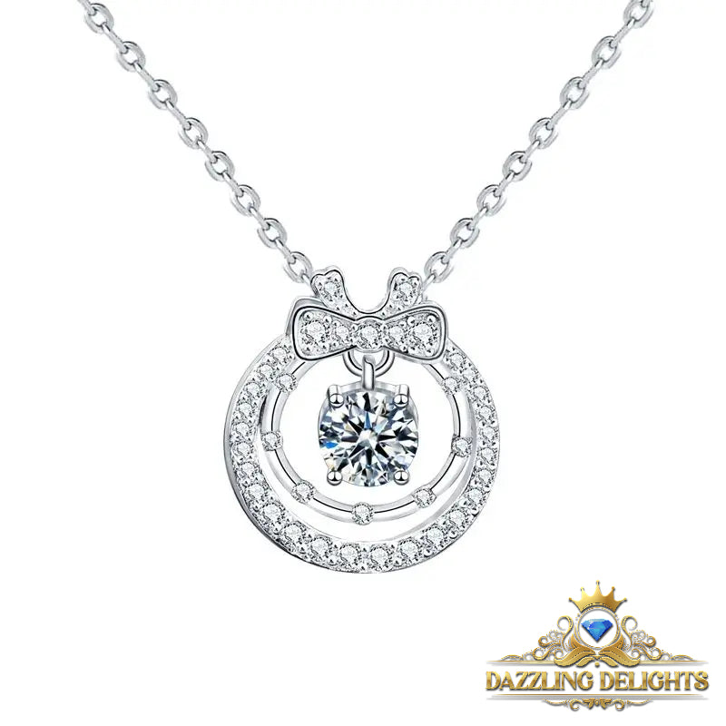 Ornate Moissanite Double Circle Bowknot Pendant Necklace - Premium Jewelry from Dazzling Delights - Just $80.96! Shop now at Dazzling Delights