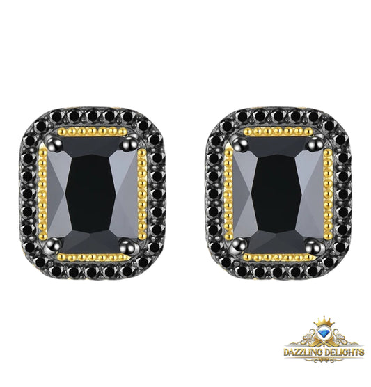 Luxury Black Spinel Rectangular Halo Earrings with Gold Accents in Sterling Silver - Premium Jewelry from Dazzling Delights - Just $115.46! Shop now at Dazzling Delights