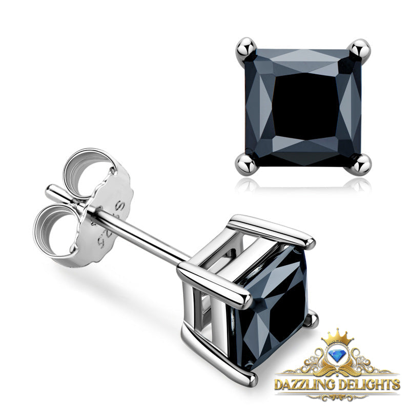 Princess Cut Black Moissanite Stud Earrings - Premium Jewelry from Dazzling Delights - Just $103.46! Shop now at Dazzling Delights