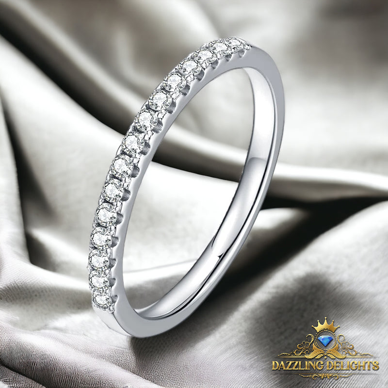 1.5mm Round Brilliant Cut Moissanite Half Eternity Ring Wedding Band - Premium Jewelry from Dazzling Delights - Just $51.71! Shop now at Dazzling Delights