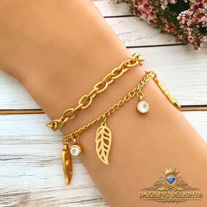 Titanium Sparkle Leaf Charm Bracelet - Premium Jewelry from Dazzling Delights - Just $21.71! Shop now at Dazzling Delights