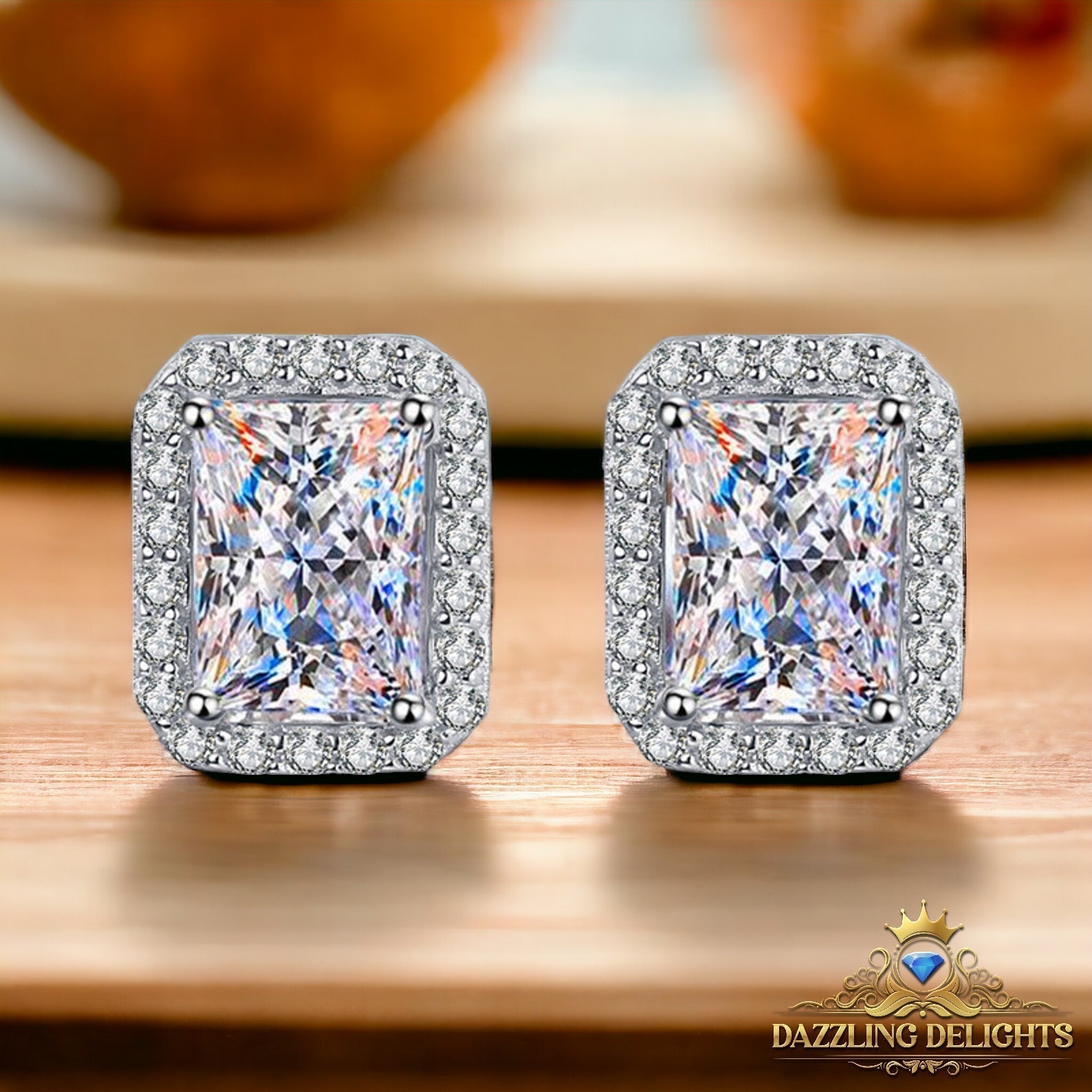 Radiant Cut Moissanite Stud Halo Earrings - Premium Jewelry from Dazzling Delights - Just $89.96! Shop now at Dazzling Delights