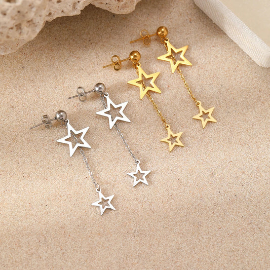 Titanium Double Star Tassle Earrings - Premium Jewelry from Dazzling Delights - Just $21.71! Shop now at Dazzling Delights