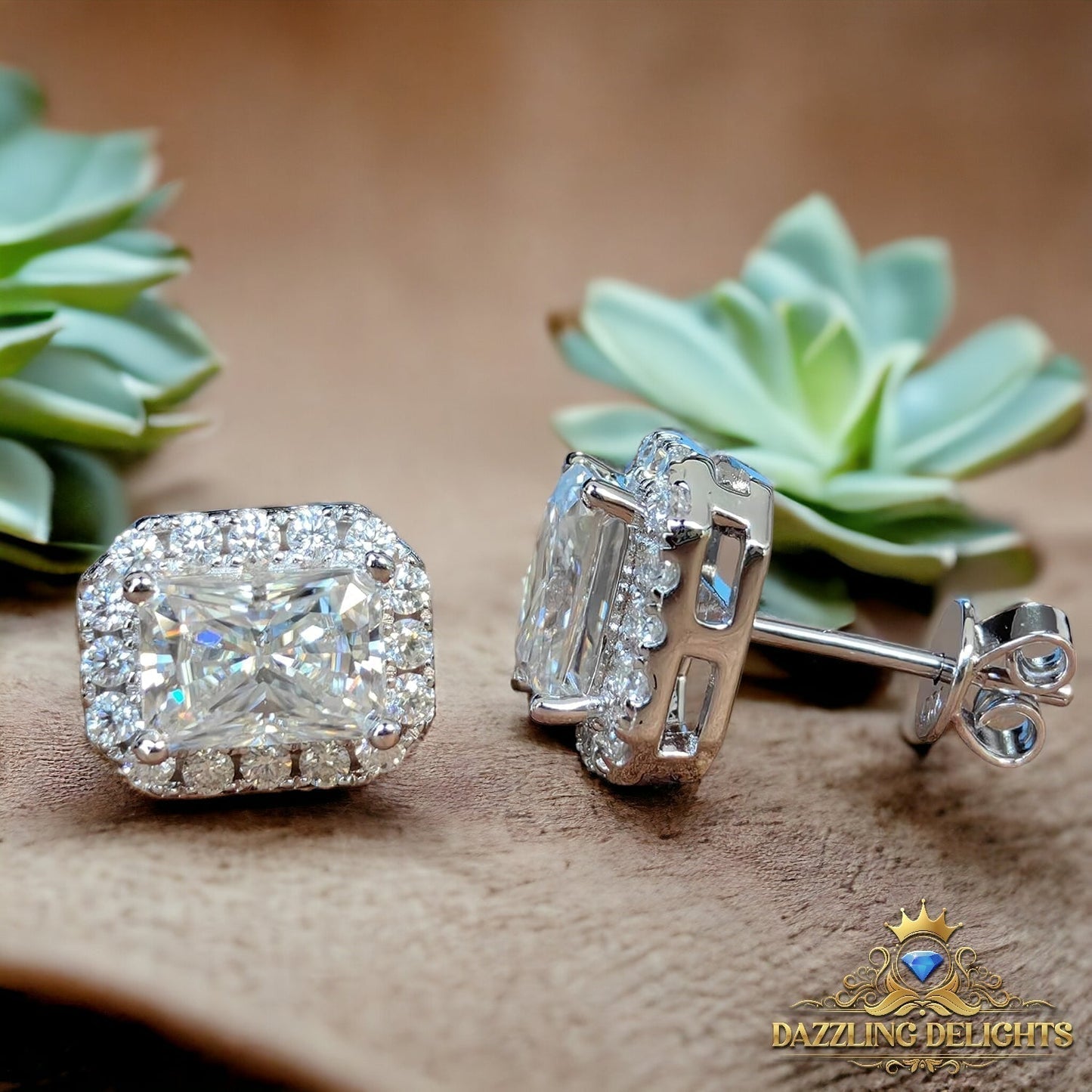 Radiant Cut Moissanite Stud Halo Earrings - Premium Jewelry from Dazzling Delights - Just $89.96! Shop now at Dazzling Delights