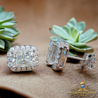 Radiant Cut Moissanite Stud Halo Earrings - Premium Jewelry from Dazzling Delights - Just $73.50! Shop now at Dazzling Delights