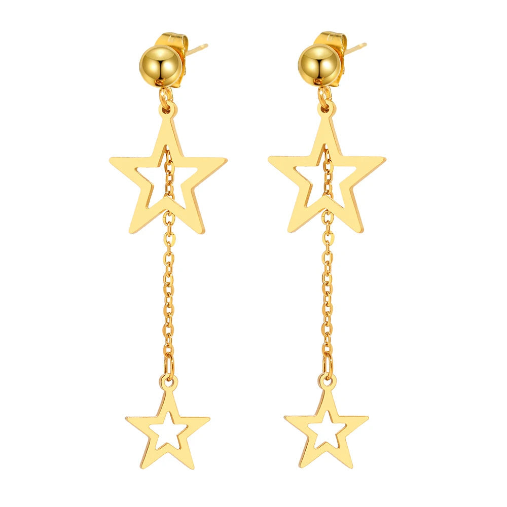 Titanium Double Star Tassle Earrings - Premium Jewelry from Dazzling Delights - Just $21.71! Shop now at Dazzling Delights