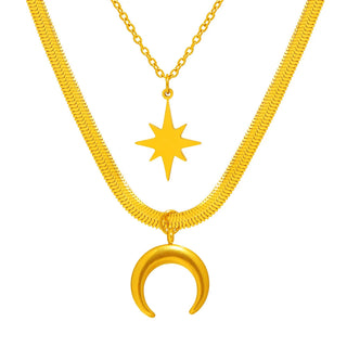 Titanium Moon and Star Herringbone Pendant Necklace - Premium Jewelry from Dazzling Delights - Just $29.95! Shop now at Dazzling Delights