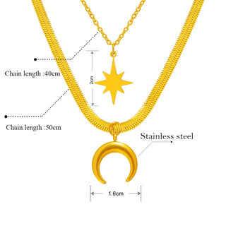 Titanium Moon and Star Herringbone Pendant Necklace - Premium Jewelry from Dazzling Delights - Just $29.95! Shop now at Dazzling Delights