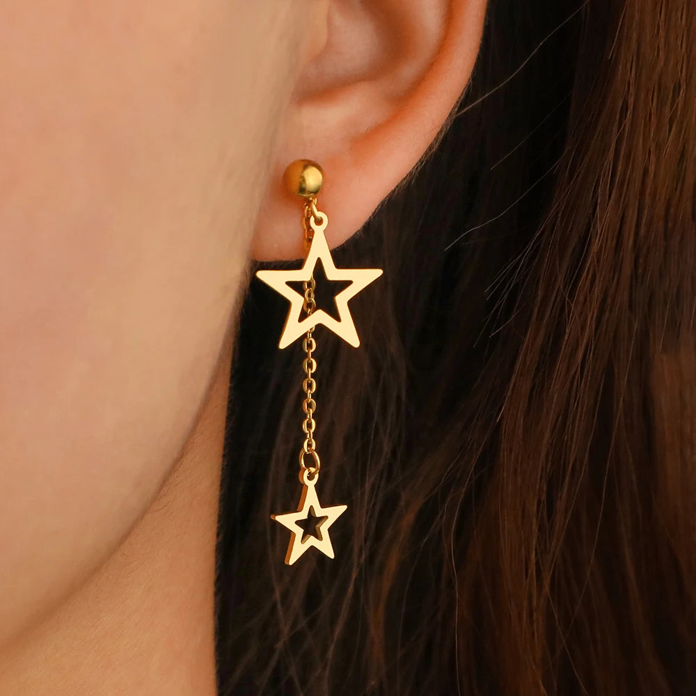 Titanium Double Star Tassle Earrings - Premium Jewelry from Dazzling Delights - Just $21.71! Shop now at Dazzling Delights