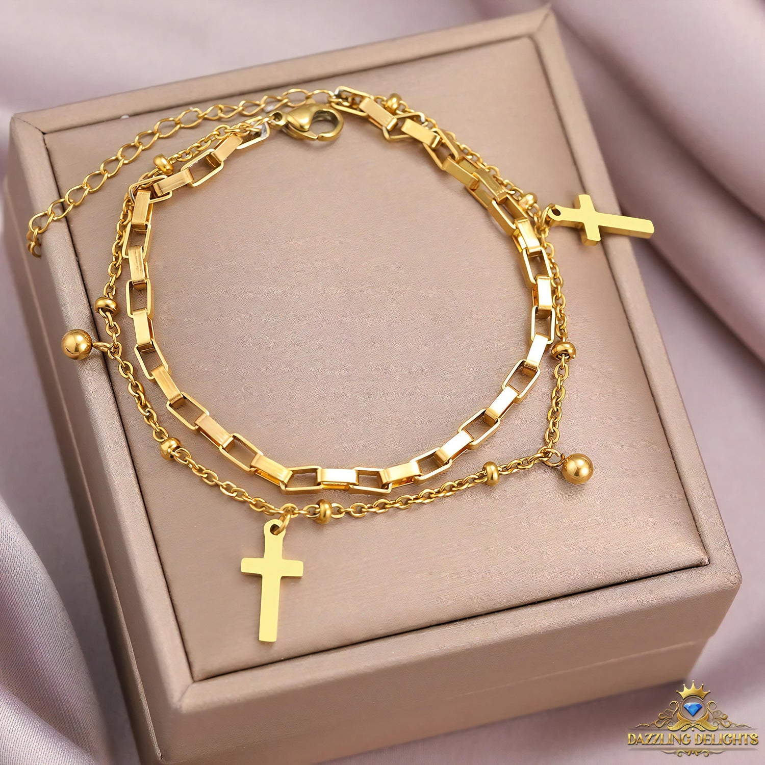 Titanium Cross Charm Bracelet - Premium Jewelry from Dazzling Delights - Just $21.71! Shop now at Dazzling Delights