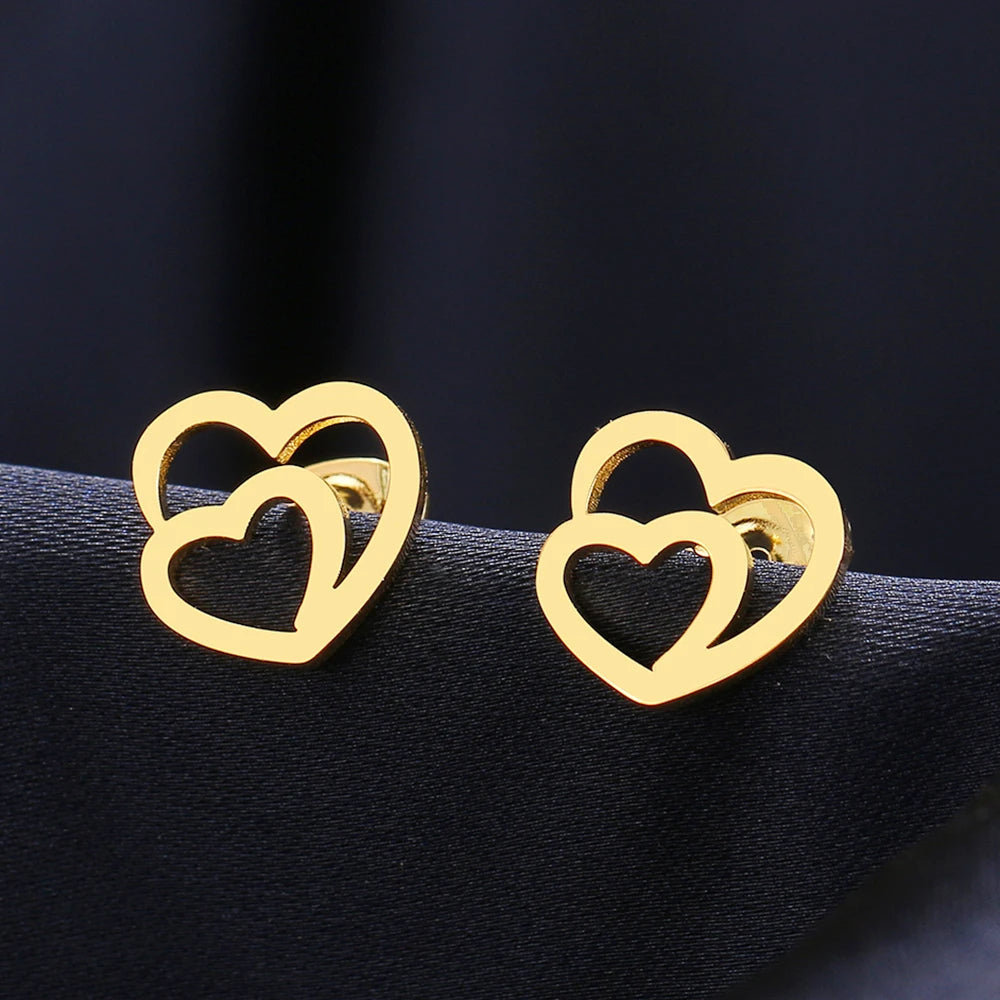 Titanium Double Heart Stud Earrings - Premium Jewelry from Dazzling Delights - Just $17.21! Shop now at Dazzling Delights