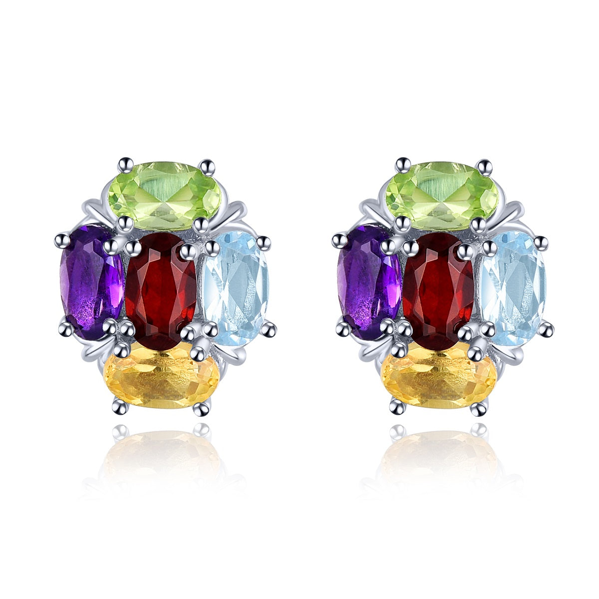 5x3mm Oval Cut Five Gemstone Stud Earrings - Premium Jewelry from Dazzling Delights - Just $79.95! Shop now at Dazzling Delights