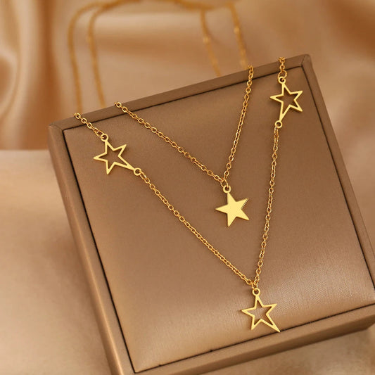 Titanium Double Layer Star Pendant Necklace - Premium Jewelry from Dazzling Delights - Just $20.96! Shop now at Dazzling Delights