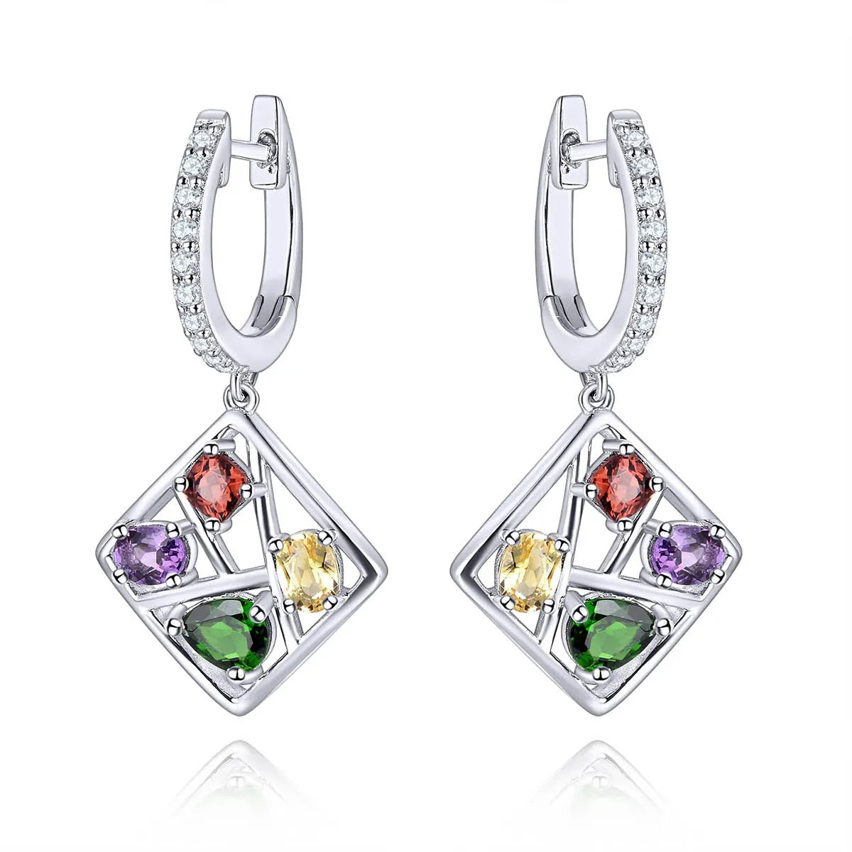 Four Stone Oval Cut Natural Gemstone Dangle Earrings - Premium Jewelry from Dazzling Delights - Just $64.46! Shop now at Dazzling Delights