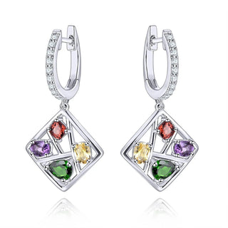 Four Stone Oval Cut Natural Gemstone Dangle Earrings - Premium Jewelry from Dazzling Delights - Just $52.50! Shop now at Dazzling Delights