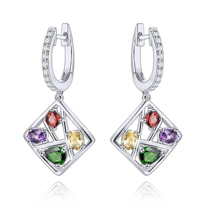 Four Stone Oval Cut Natural Gemstone Dangle Earrings - Premium Jewelry from Dazzling Delights - Just $64.46! Shop now at Dazzling Delights