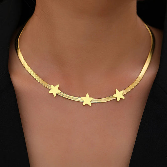 Titanium Star Herringbone Choker Necklace - Premium Jewelry from Dazzling Delights - Just $22.46! Shop now at Dazzling Delights