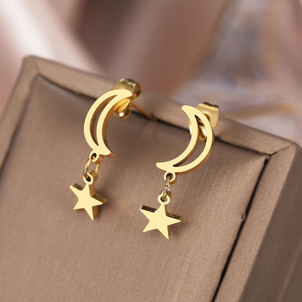 Titanium Moon and Star Stud Earrings - Premium Jewelry from Dazzling Delights - Just $20.96! Shop now at Dazzling Delights