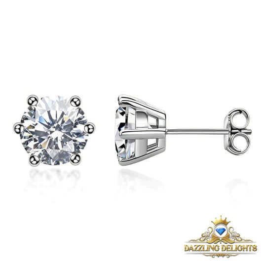 Classic Round Brilliant Cut Moissanite 6-Claw Stud Earrings - Premium Jewelry from Dazzling Delights - Just $64.46! Shop now at Dazzling Delights