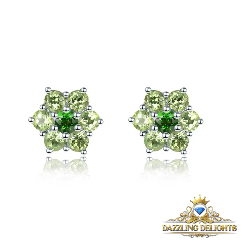 Elegant Floral Peridot and Diopside Cluster Earrings in Sterling Silver - Premium Jewelry from Dazzling Delights - Just $85.95! Shop now at Dazzling Delights