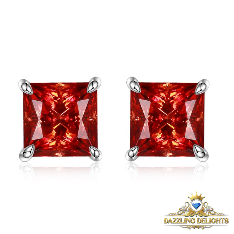 Princess Cut Red Moissanite Stud Earrings - Premium Jewelry from Dazzling Delights - Just $112.46! Shop now at Dazzling Delights