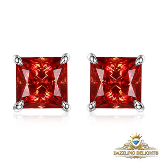 Princess Cut Red Moissanite Stud Earrings - Premium Jewelry from Dazzling Delights - Just $149.95! Shop now at Dazzling Delights