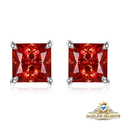 Princess Cut Red Moissanite Stud Earrings - Premium Jewelry from Dazzling Delights - Just $112.46! Shop now at Dazzling Delights