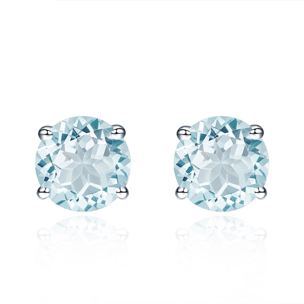 6mm Round Cut Natural Aquamarine Stud Earrings - Premium Jewelry from Dazzling Delights - Just $74.21! Shop now at Dazzling Delights