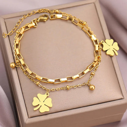 Titanium Four Leaf Clover Bracelet - Premium Jewelry from Dazzling Delights - Just $21.71! Shop now at Dazzling Delights