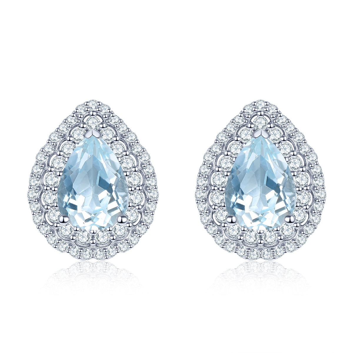 8x6mm Pear Cut Natural Blue Topaz Double Halo Stud Earrings - Premium Jewelry from Dazzling Delights - Just $85.95! Shop now at Dazzling Delights