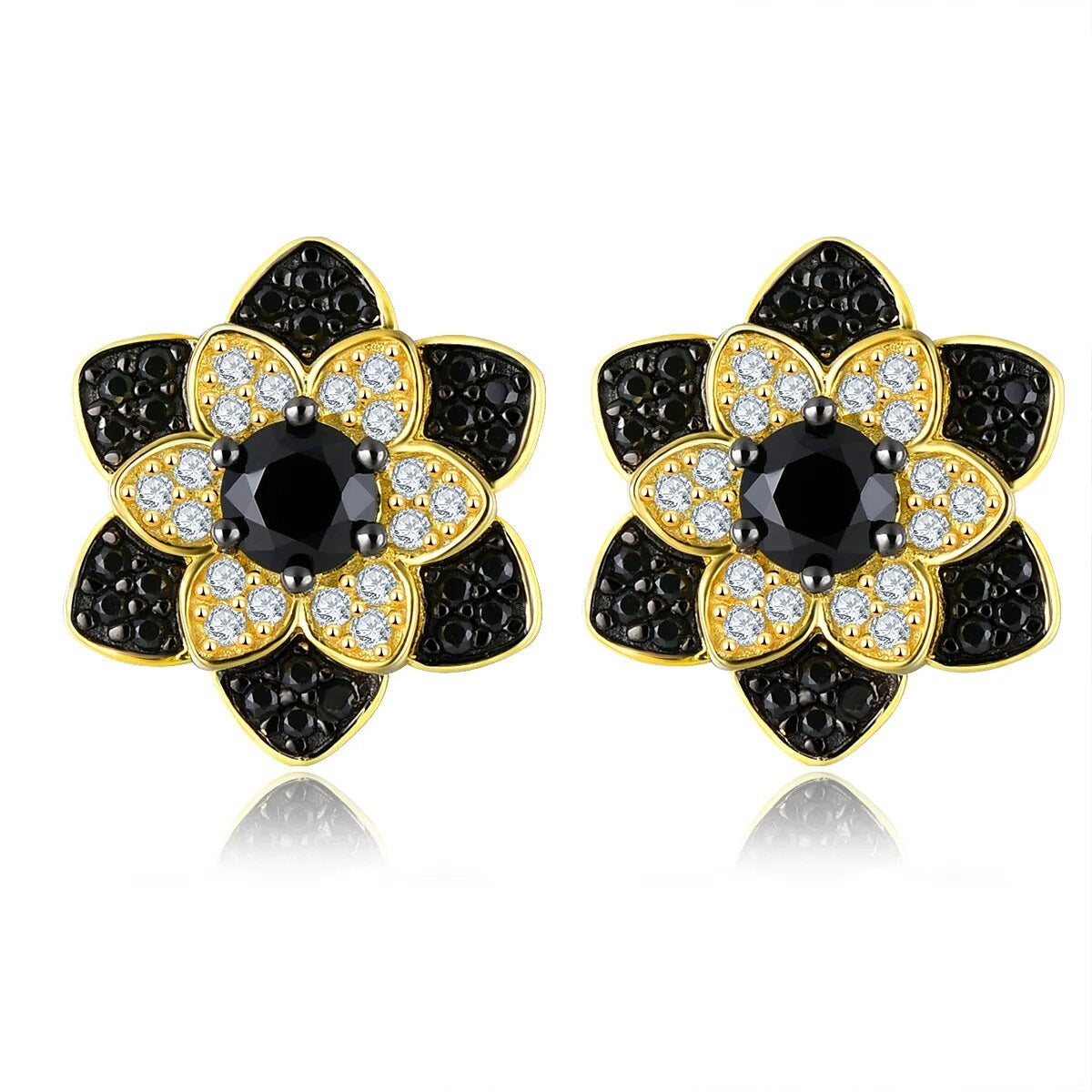 Black and White Spinel Flower Stud Earrings - Premium Jewelry from Dazzling Delights - Just $62.96! Shop now at Dazzling Delights