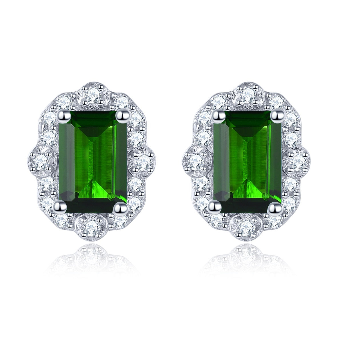 6x4mm Emerald Cut Natural Gemstone Halo Stud Earrings - Your Choice of Gemstone - Premium Jewelry from Dazzling Delights - Just $74.95! Shop now at Dazzling Delights