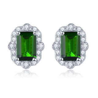 6x4mm Emerald Cut Natural Gemstone Halo Stud Earrings - Your Choice of Gemstone - Premium Jewelry from Dazzling Delights - Just $45! Shop now at Dazzling Delights