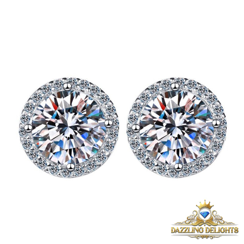 Round Brilliant Cut Moissanite Halo Stud Earrings - Premium Jewelry from Dazzling Delights - Just $80.96! Shop now at Dazzling Delights