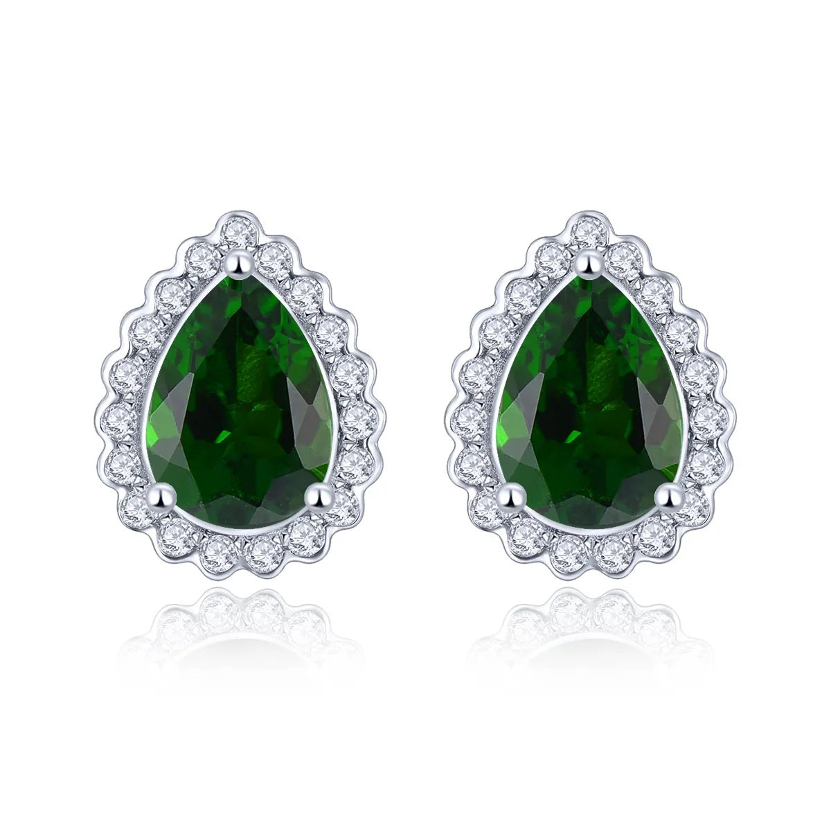 7x5mm Pear Cut Natural Chrome Diopside Halo Stud Earrings - Premium Jewelry from Dazzling Delights - Just $85.95! Shop now at Dazzling Delights