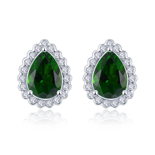 7x5mm Pear Cut Natural Chrome Diopside Halo Stud Earrings - Premium Jewelry from Dazzling Delights - Just $64.46! Shop now at Dazzling Delights