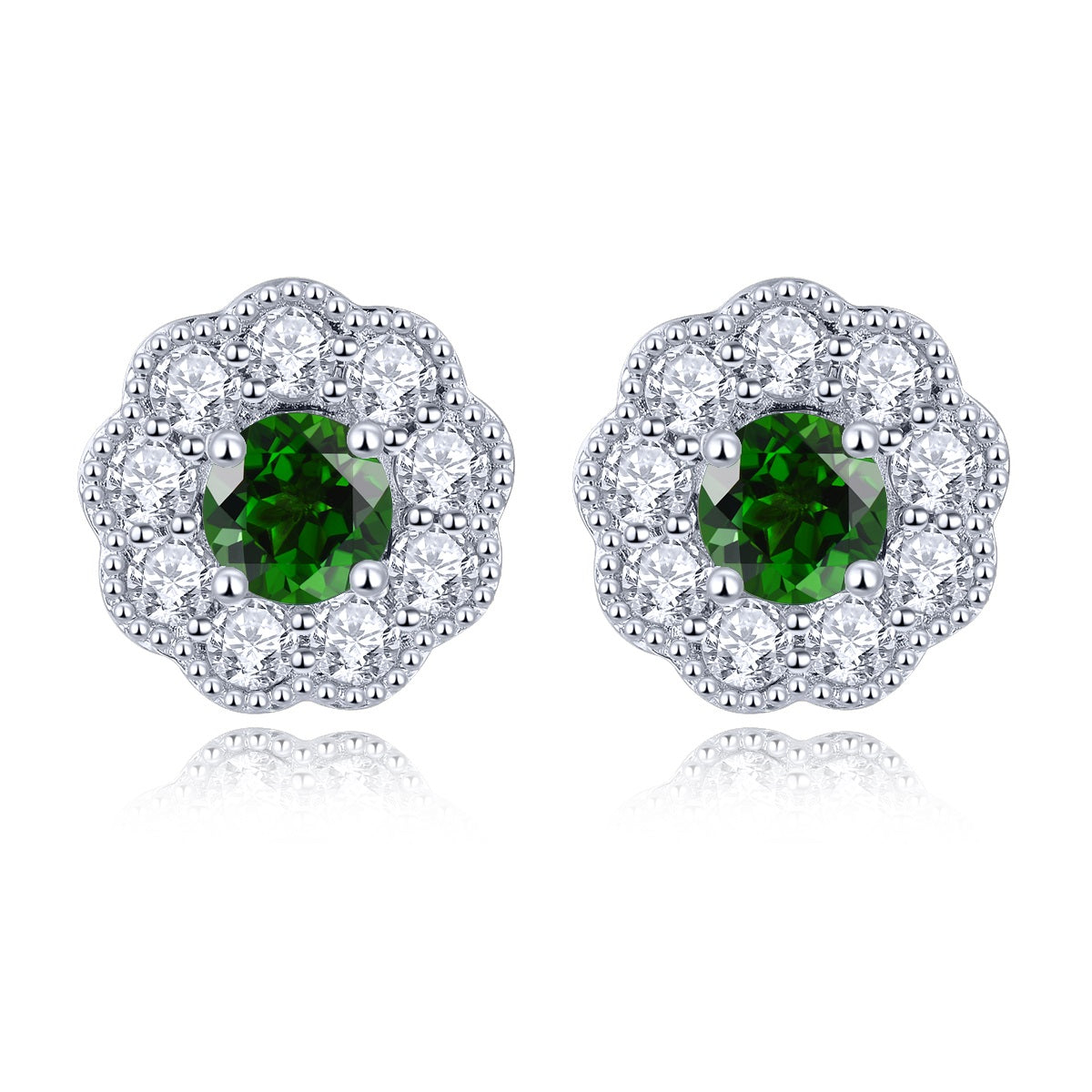 4mm Round Cut Natural Chrome Diopside Halo Stud Earrings - Premium Jewelry from Dazzling Delights - Just $56.21! Shop now at Dazzling Delights