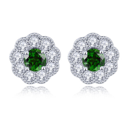 4mm Round Cut Natural Chrome Diopside Halo Stud Earrings - Premium Jewelry from Dazzling Delights - Just $56.21! Shop now at Dazzling Delights